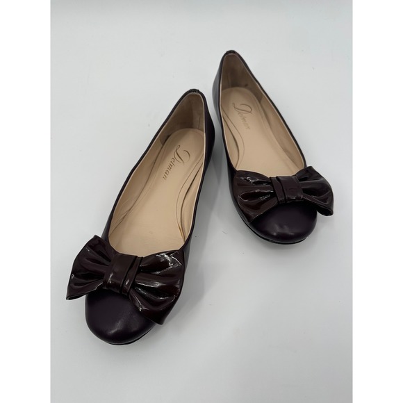Delman Ballet Flats Brown Leather Bow Accent Slip On‎ Shoes - Picture 2 of 8